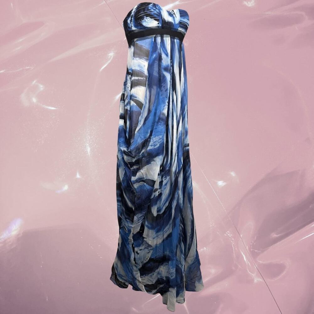 Y2K BCBGMAXAZRIA silk fairy blue maxi dress empire waist flowy size 0